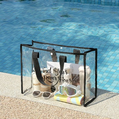 PVC Transparent Waterproof Tote Bag Clear Shoulder Bag Outdoors Beach Bag (Size L)