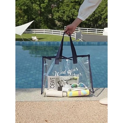PVC Transparent Waterproof Tote Clear Shoulder Bag Outdoors Beach Bag Stadium Approved Bag(Size S)