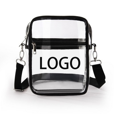 Custom Stadium Approved Clear PVC CrossBody Bag w/Front Pocket