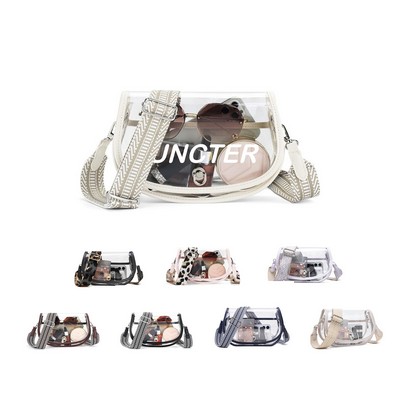 Clear PVC Crossbody Bag - Stylish Transparent Shoulder Purse With Patterned Adjustable Strap